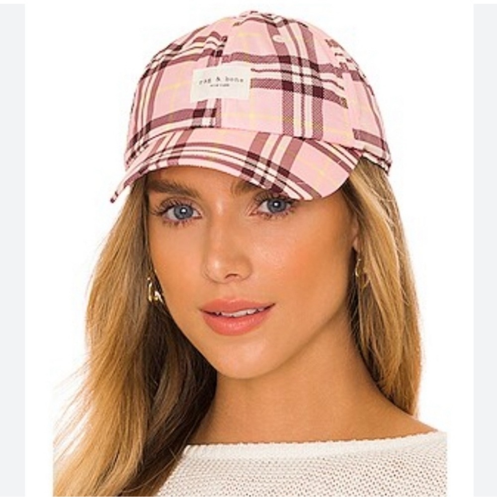 Rag & Bone Addison Baseball Cap Pink & Brown Plaid - Picture 2 of 6